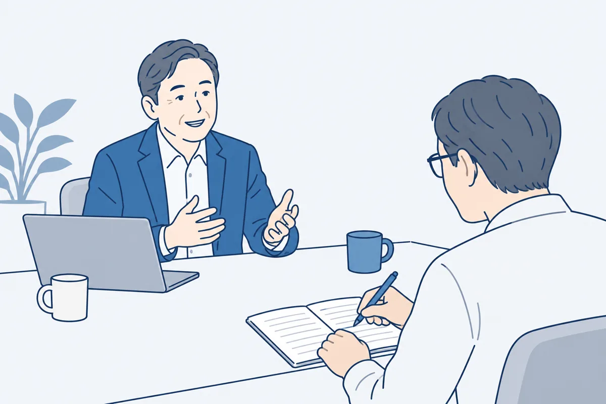 会議中にノートへメモを取っている手元の絵