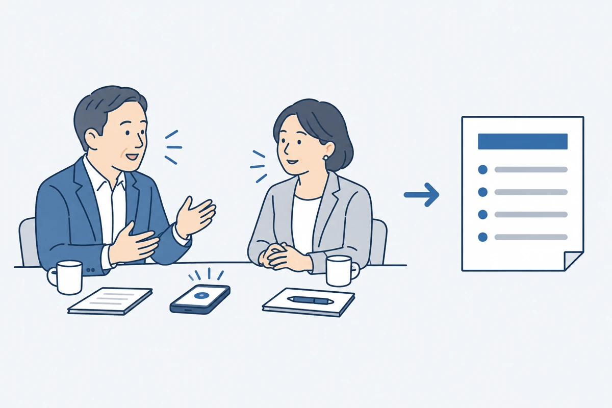 録音を議事録にまとめる道具のイラスト